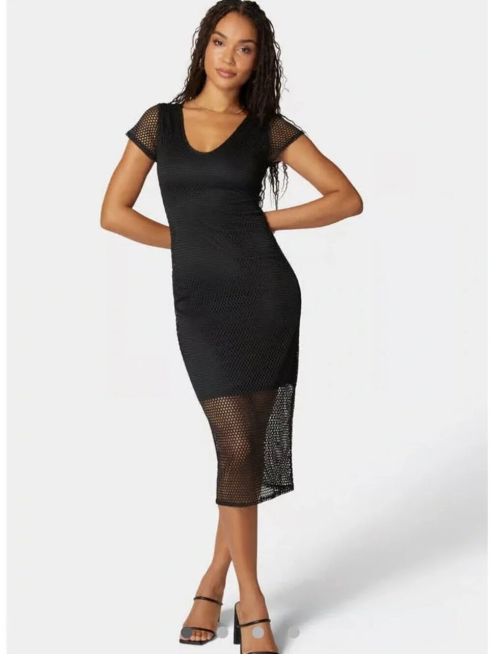bebe Fishnet Black Midi Dress